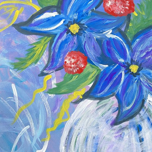 Original Impressionist Flowers Acrylic Painting Purple Blue Red 16x20in Canvas - Picture 6 of 10